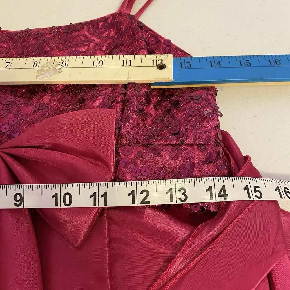 ShariGirl Dress 14 Fuchsia Satin Bow Festive Wedding Holiday Party Dance Formal